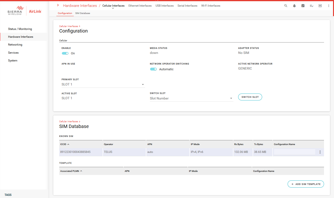 Hardware Interfaces airlinkos Sierra Wireless
