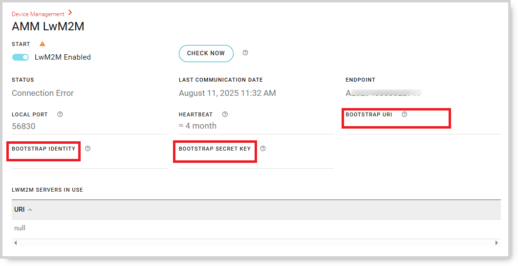 AMM LwM2M section on AirLink OS router