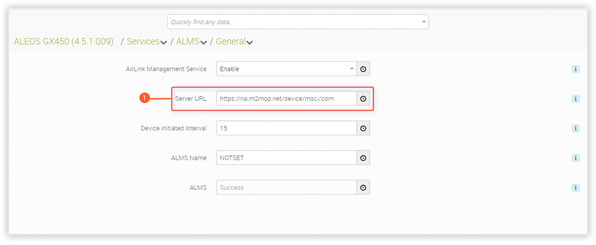 Current Server URL of the Device to Transition from ALMS.
