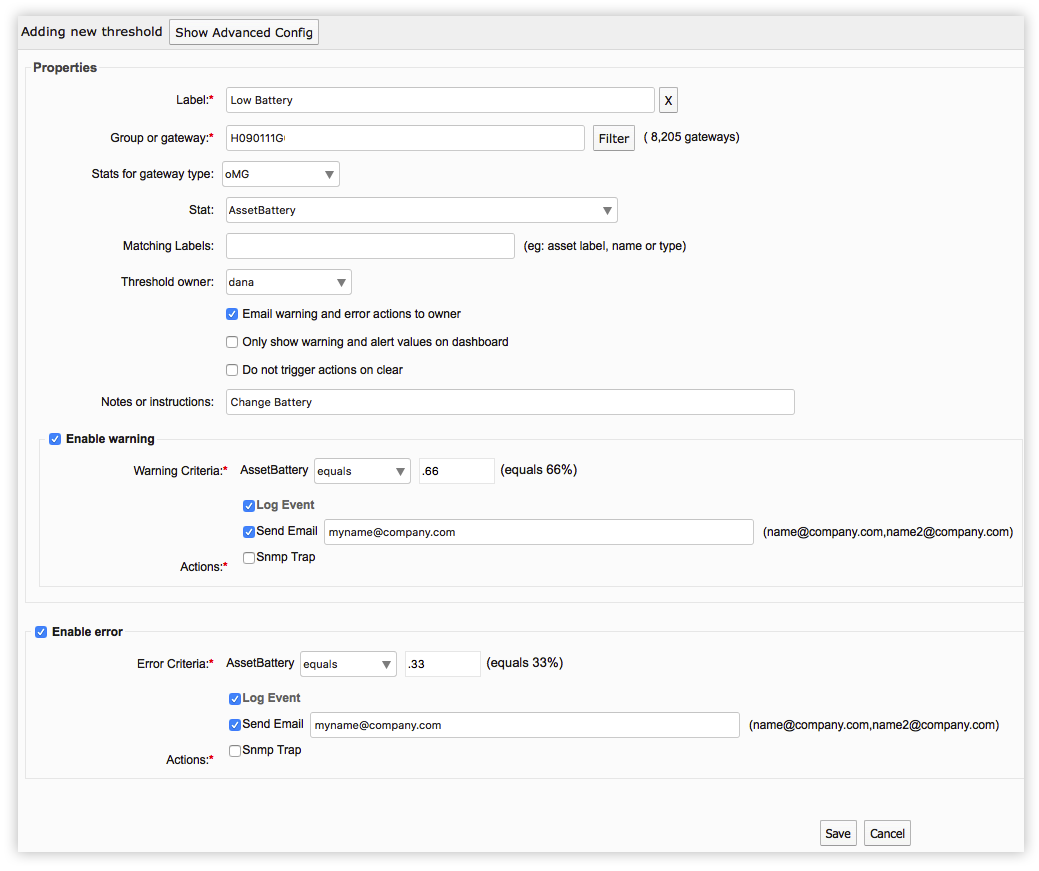 Example Threshold for Low Battery