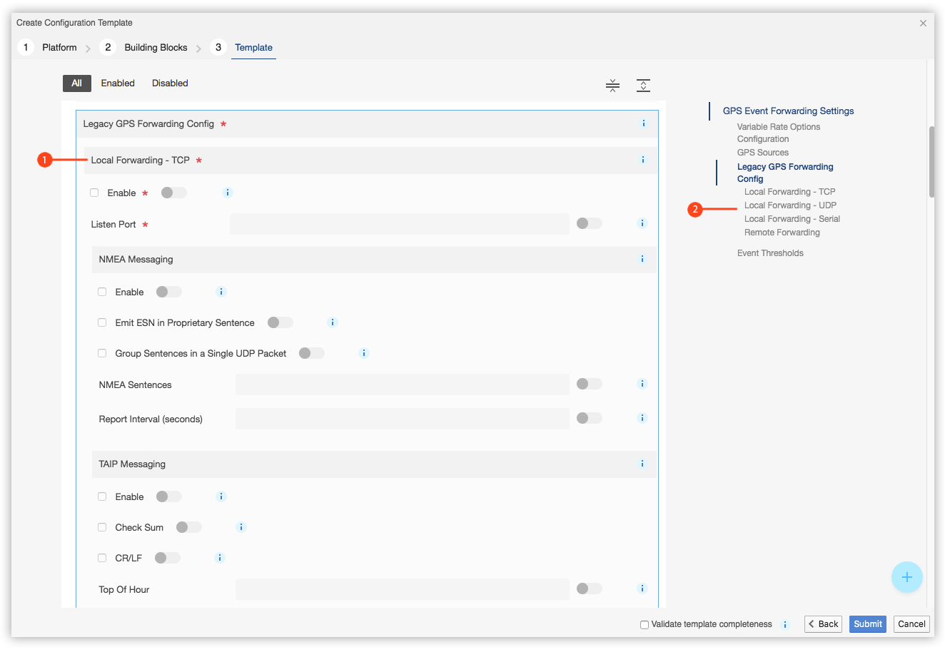 Partial View of the Local Forwarding Settings in the AMM, in this case for TCP