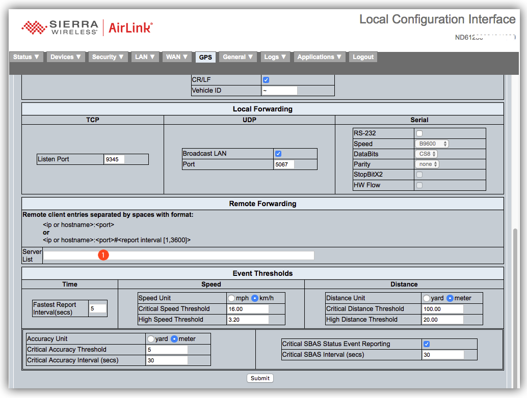 View of Remote Forwarding Settings in the LCI
