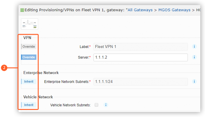 Example of Inheritance Indicators on Configuration fields.