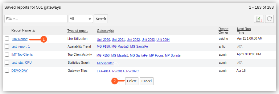 List of Report Templates