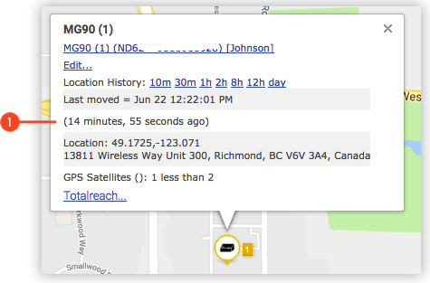Information popup showing the time when the location was manually set.
