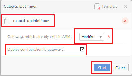 Preparing the Gateway List Import dialog.