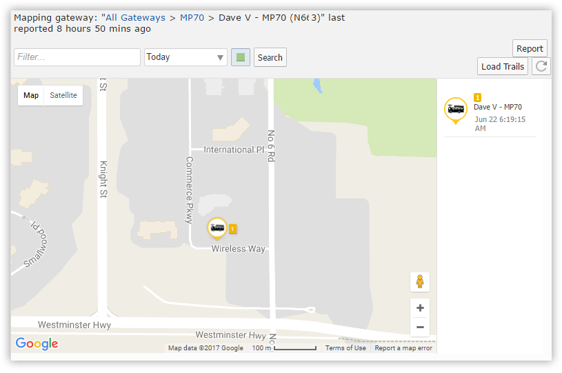 Map Tab View Showing an Individual Gateway