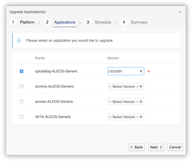 Upgrade Applications - Selecting an Application for Upgrade