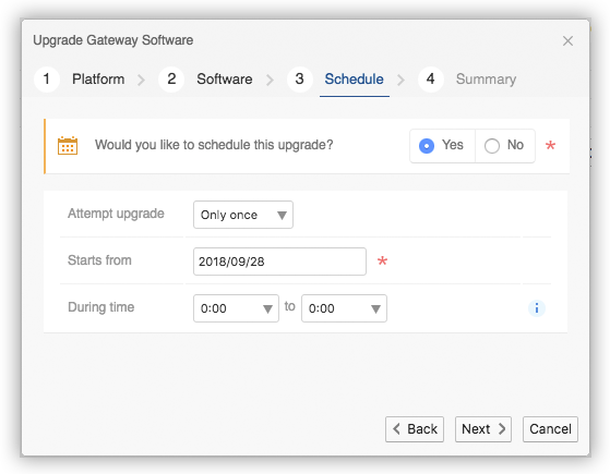 Upgrade Gateway Software Scheduling