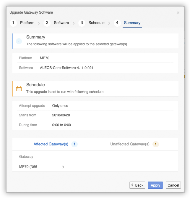 Upgrade Gateway Software Summary
