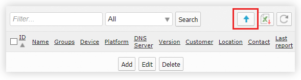 Upload button on the Gateways screen.