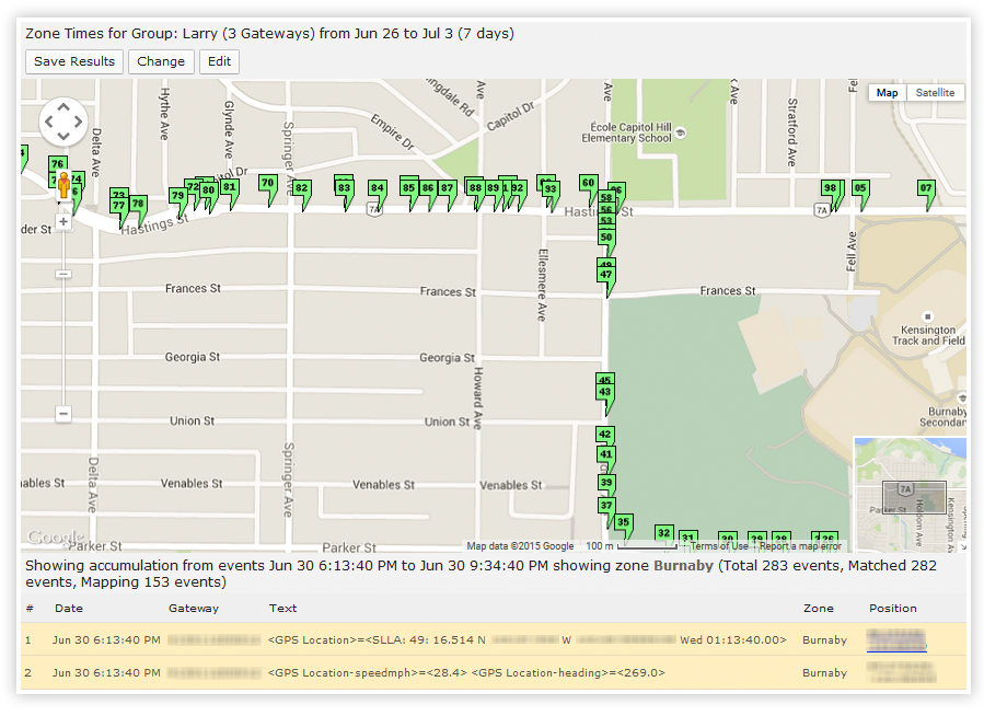 Zone Times Report Map.