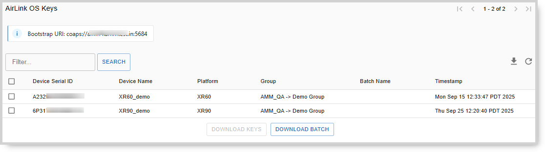 AirLink OS Keys Screen