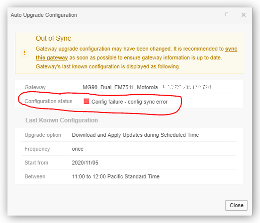 Upgrade fails with config sync error