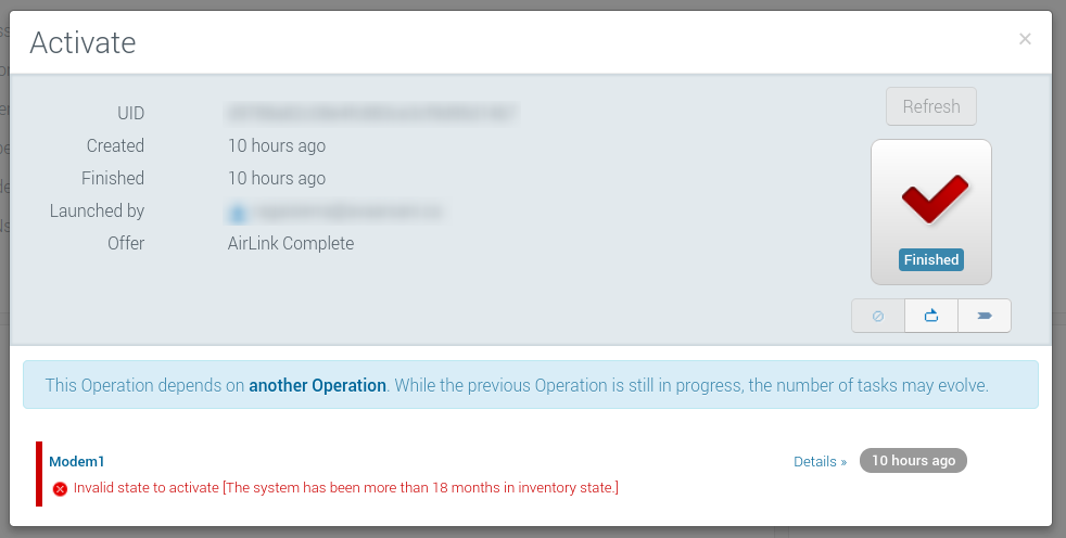 The error message that is displayed when a device is ineligible for activation